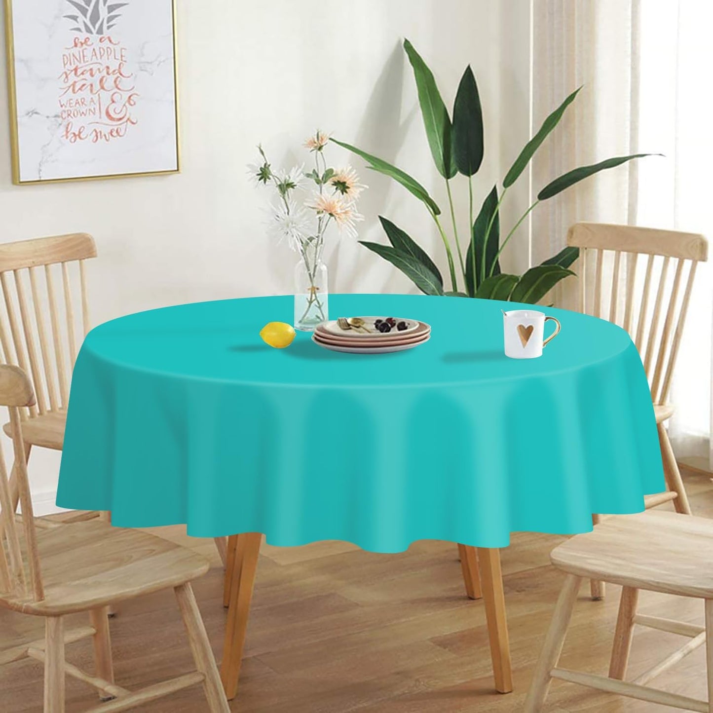 QIKSION Aqua Blue Round Tablecloth 12 Pack, 84 Inch Plastic Table Cover Disposable for Parties