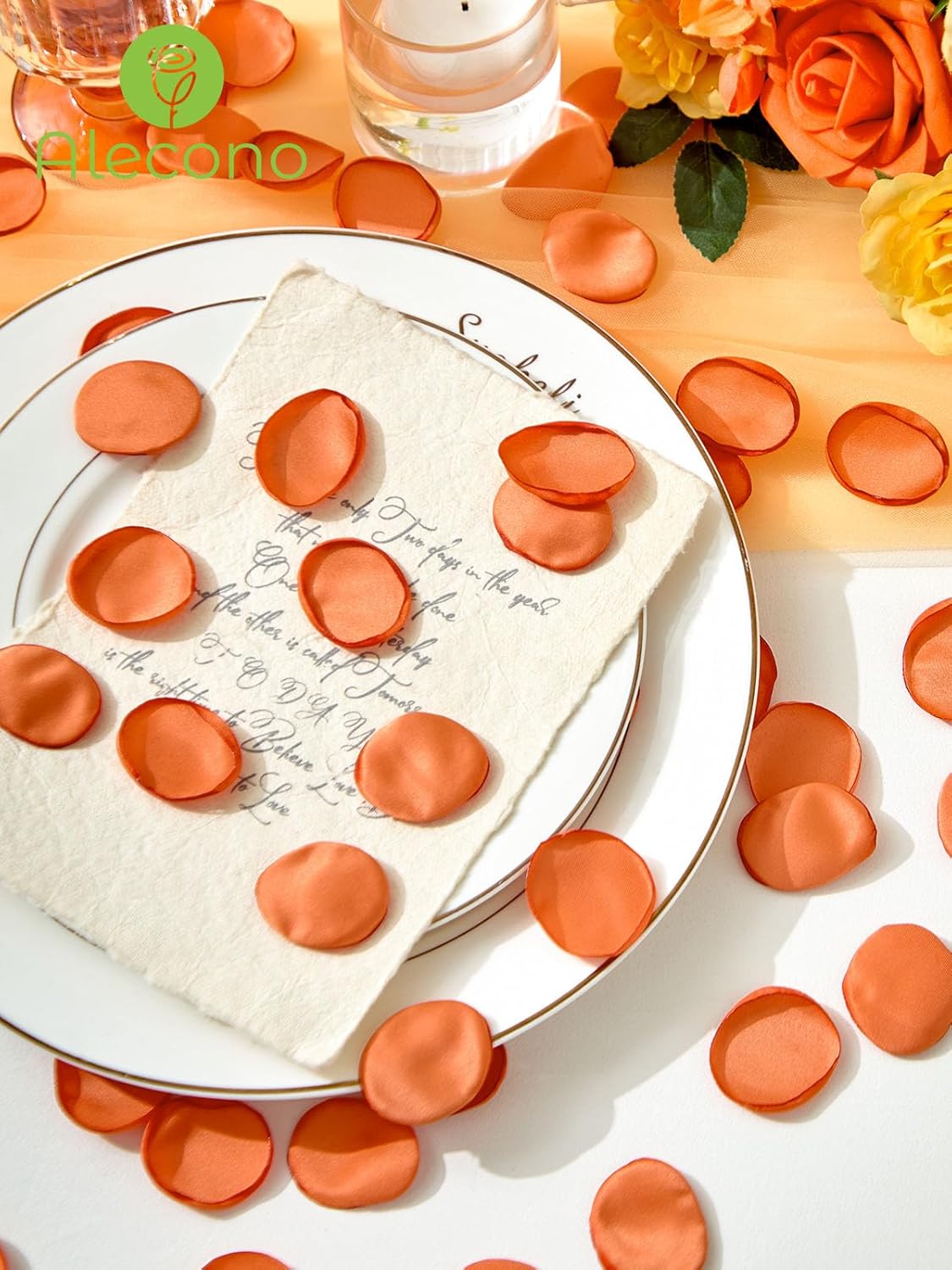 Alecono 𝟰𝟬𝟬𝙋𝙘𝙨 Silk Rose Petals, Faux Orange Flower Petals for Wedding Proposal Flower Girl Basket, Petals Bulk for Dinner Table Centerpieces Party Romantic Night Decoration