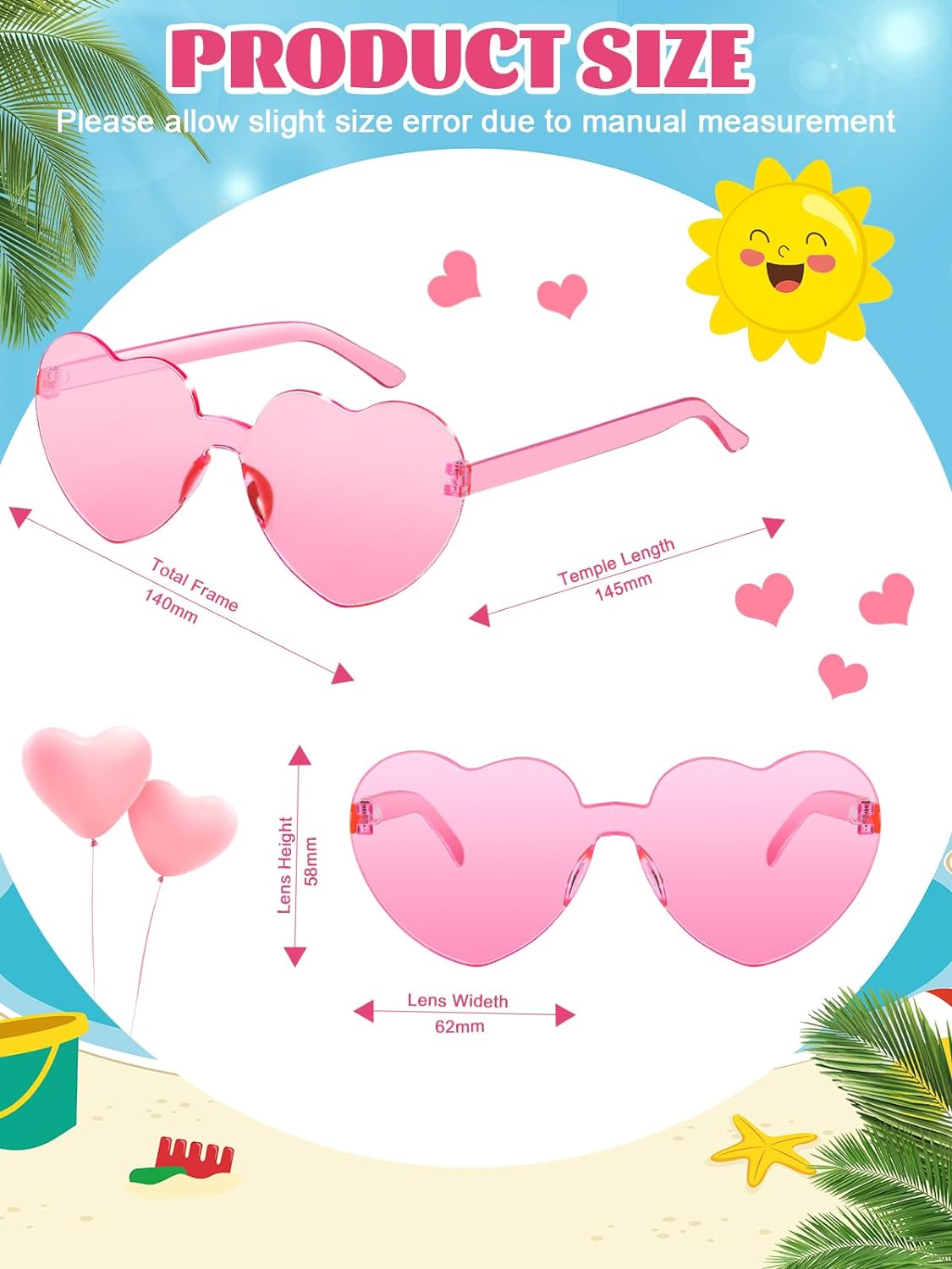 12 Pairs Heart Shaped Sunglasses for Women Colorful Glasses Fun Trendy Transparent Heart Sunglasses Party Favor (Pink)