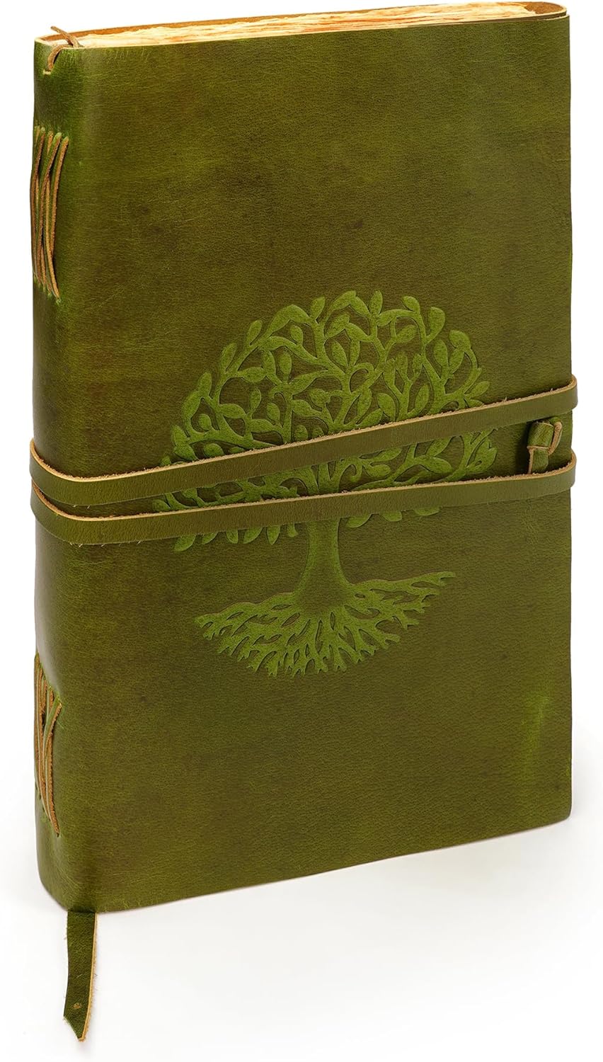 LUXEORIA Tree Of Life Leather Journal for Women and Men, Handcrafted Leather Journal for Writing Womens, Sketchbook, Travel Diary with Unlined Deckle Paper, Mint Green 8x13