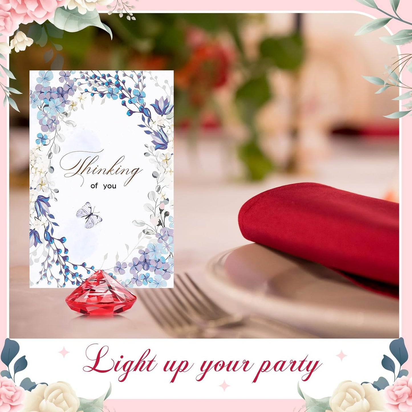 Boao 24 Pack Diamond Place Card Holders Acrylic Table Number Holder Card Stands Crystal Diamond Party Decorations Favor for Weddings Home Table(Red)