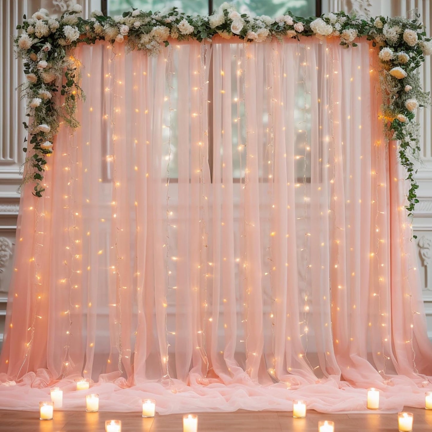 10x10 Peach Tulle Backdrop Curtains for Parties, Sheer Backdrop Curtain Wedding Photo Background Drapes for Baby Shower Photography Birthday Party