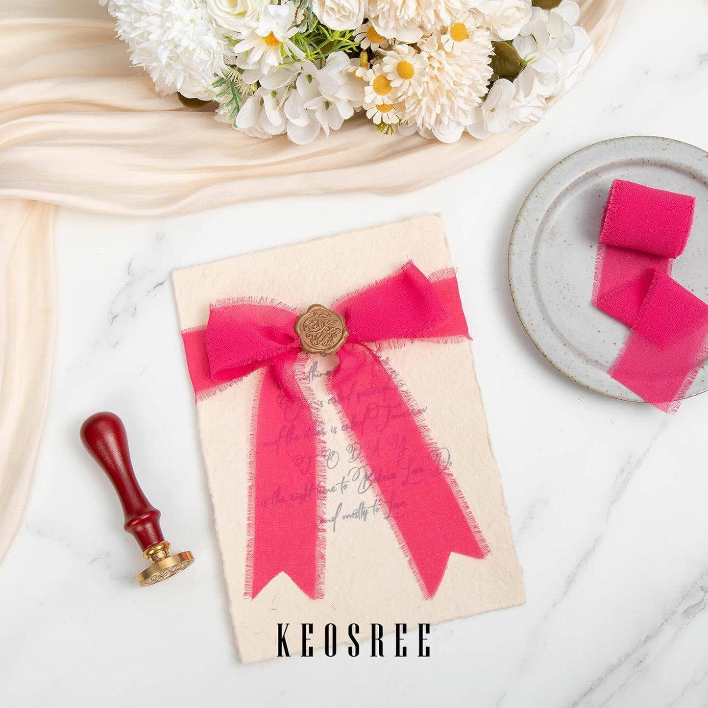 Hot Pink Pastel Pink Handmade Chiffon Ribbon,1.5" x 21Yd Frayed Silk Ribbons for Wreaths Bridal Flower Bouquet Christmas Gift Wrapping Wedding Decor Invitations Decorations (7Yards X 3 Rolls)