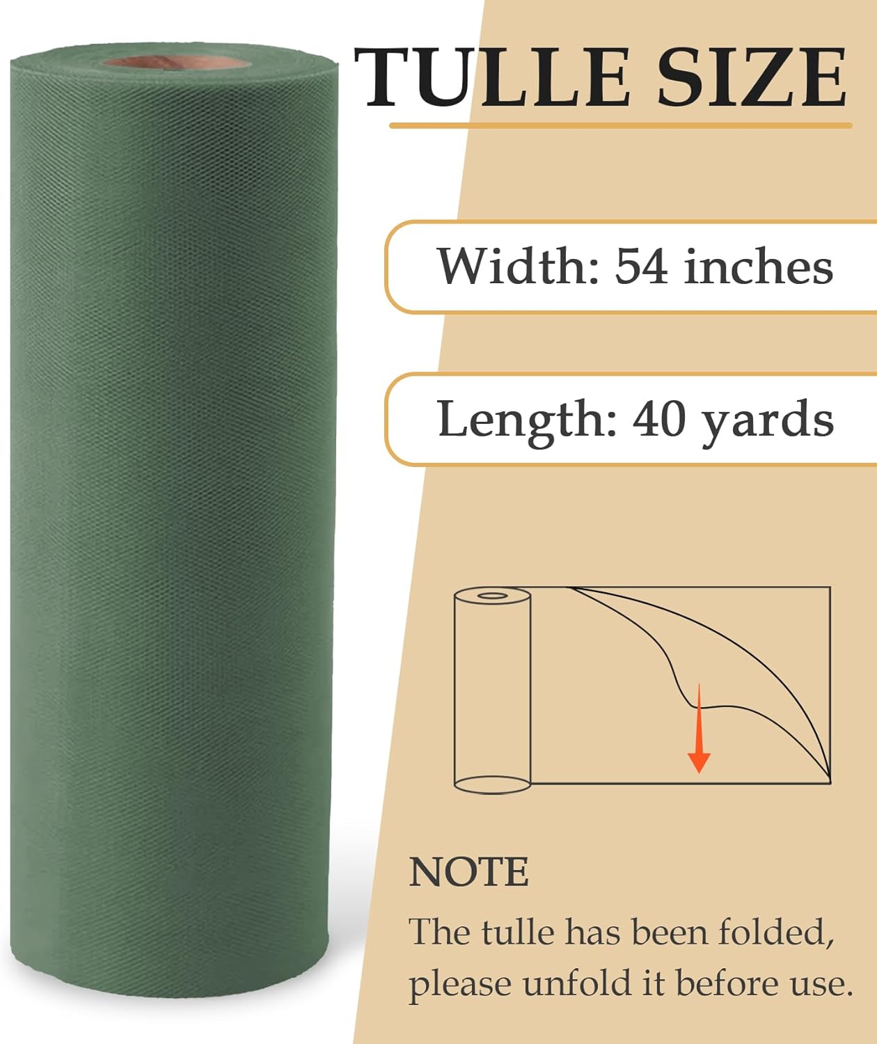 Sage Green Tulle Fabric Roll, 54" x 40 Yards (120FT) Tulle for Wedding Decoration DIY Tutu Party Backdrop Baby Shower Table Skirts Gift Wrapping