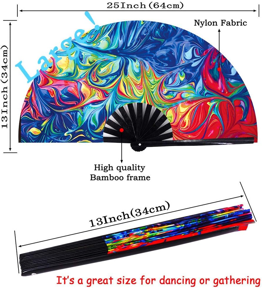 Amajiji Large Folding Hand Rave Fan Popping Fan for Line Dancing Clacking Fans for Boots On The Ground Dance,Party,Decoration,Festival (Ice Ｆire)