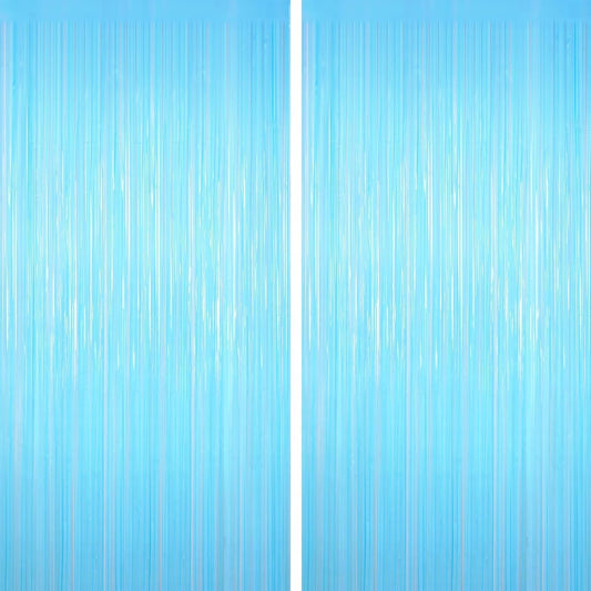 Macaron Light Blue Tinsel Backdrop Foil Fringe Curtains, 2Pack Fringe Backdrop for Birthday Door Decorations, Wedding Baby Shower, Party Supplies for Bachelorette, Graduation, Christmas, Disco Decor