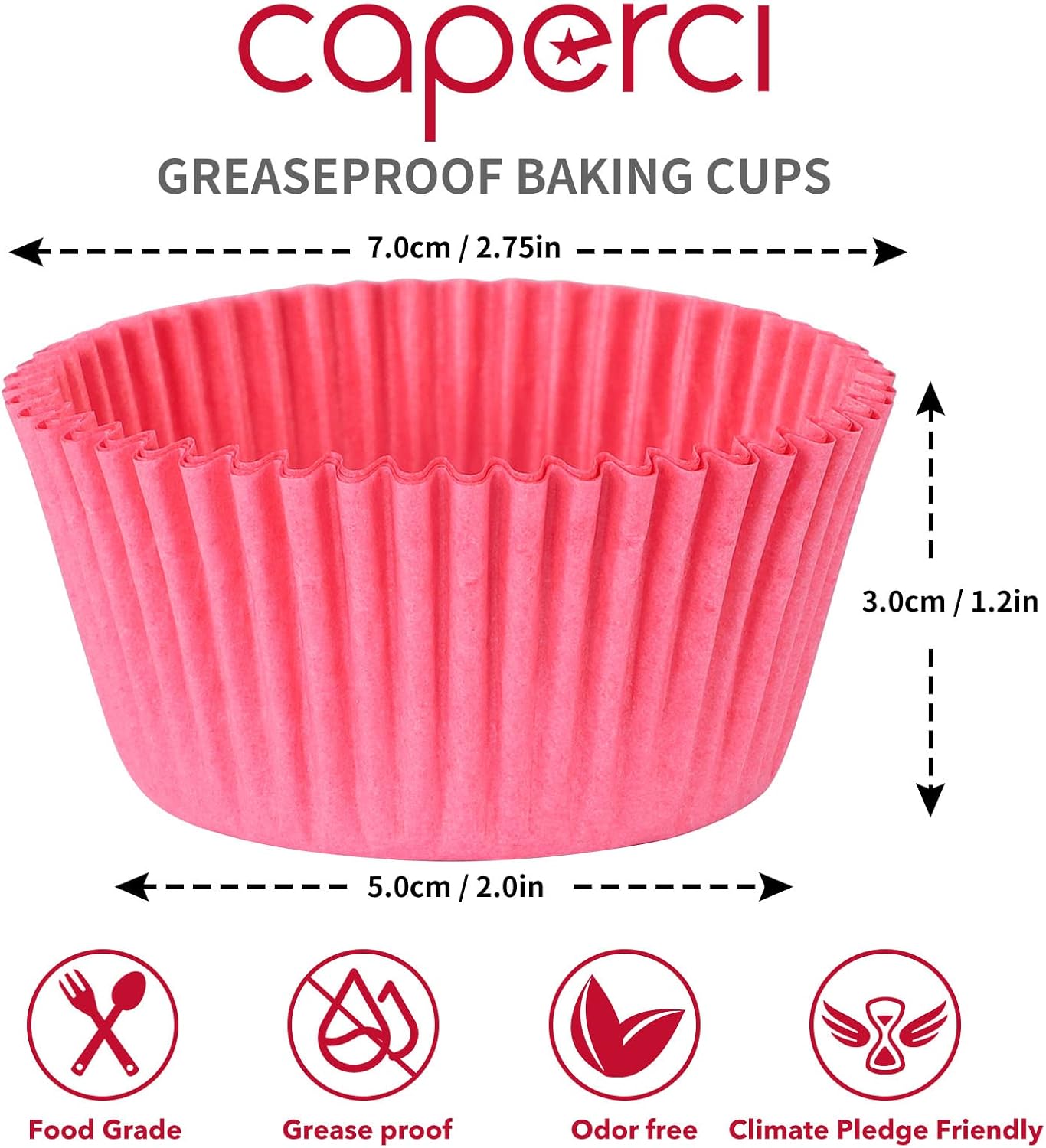 Caperci Standard Pink Cupcake Muffin Liners 500-Count, No Smell, Food Grade & Grease-Proof Paper Baking Cups (Pink)