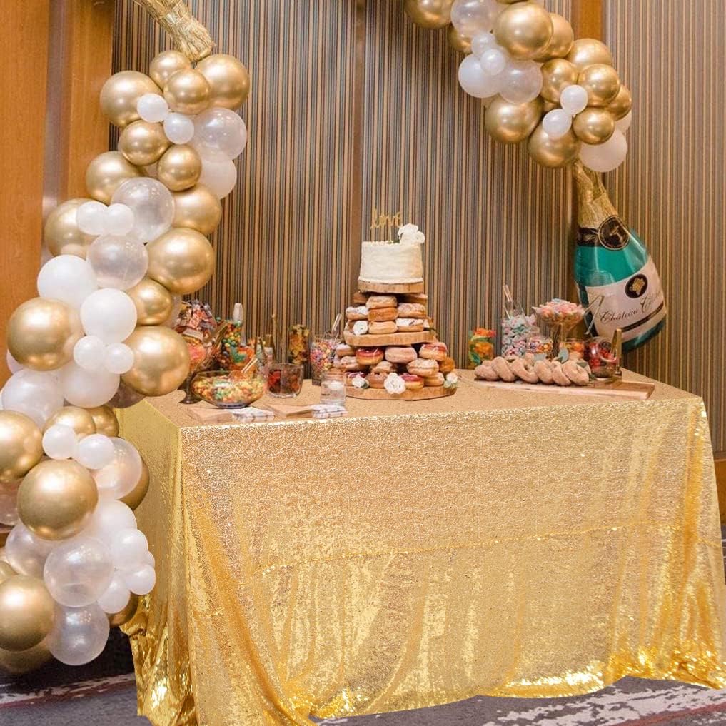 ShinyBeauty Gold Table Cloths for Party 2 Packs, 72X72 Inch Sequin Tablecloths Square Glitter Table Cloth Overlay Gold Tablecloth for Wedding, Birthday, Cake Tables