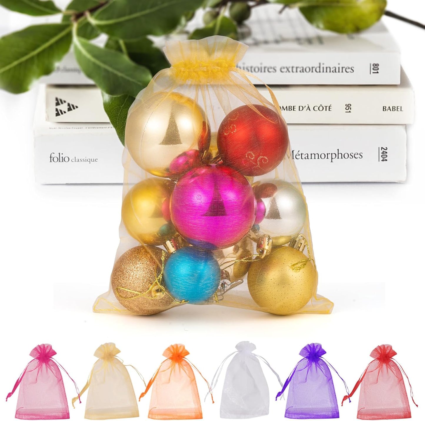 ANZNKU 100 Pack Large Organza Bags 6x9 Inch Mesh Gift Bags Drawstring Candy Bag Packaing Bag(Gold)