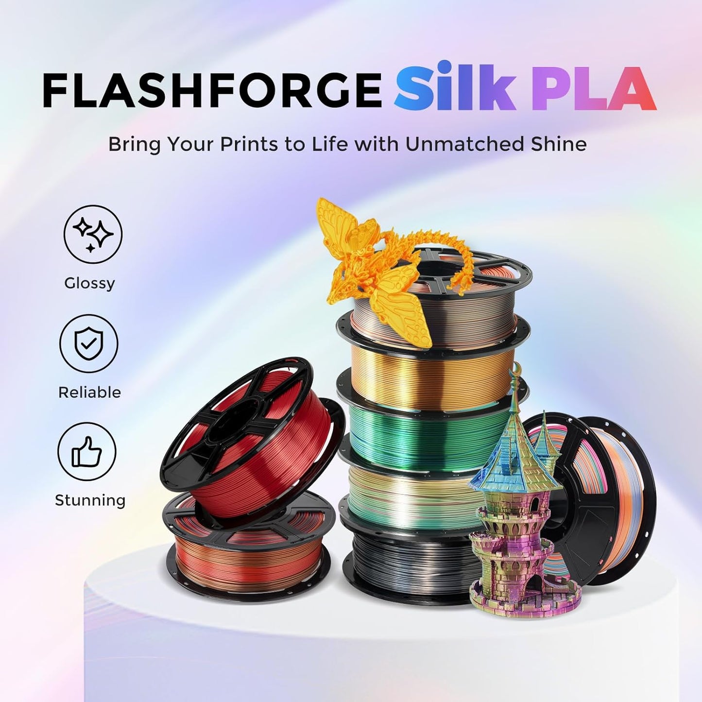 Flashforge 3D Printer Filament Silk PLA 1.75mm 1kg Spool-Dimensional Accuracy +/- 0.02mm (Red)