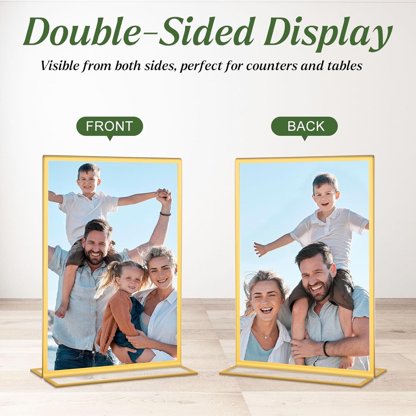 20 Pack Gold Acrylic Sign Holders 5x7 Inch, Double Sided Vertical Stand Clear Picture Frames, Table Menu Display Holders for Wedding Table Numbers, Restaurant Signs, Event and Office Photos