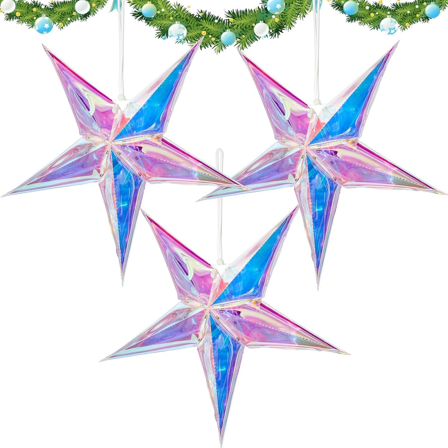 Star Ornaments Iridescent Christmas Ornaments Colorful Star Ornament for Christmas Tree Winter Party Frozen Theme Decoration Bridal Shower Wedding Birthday 3PCS