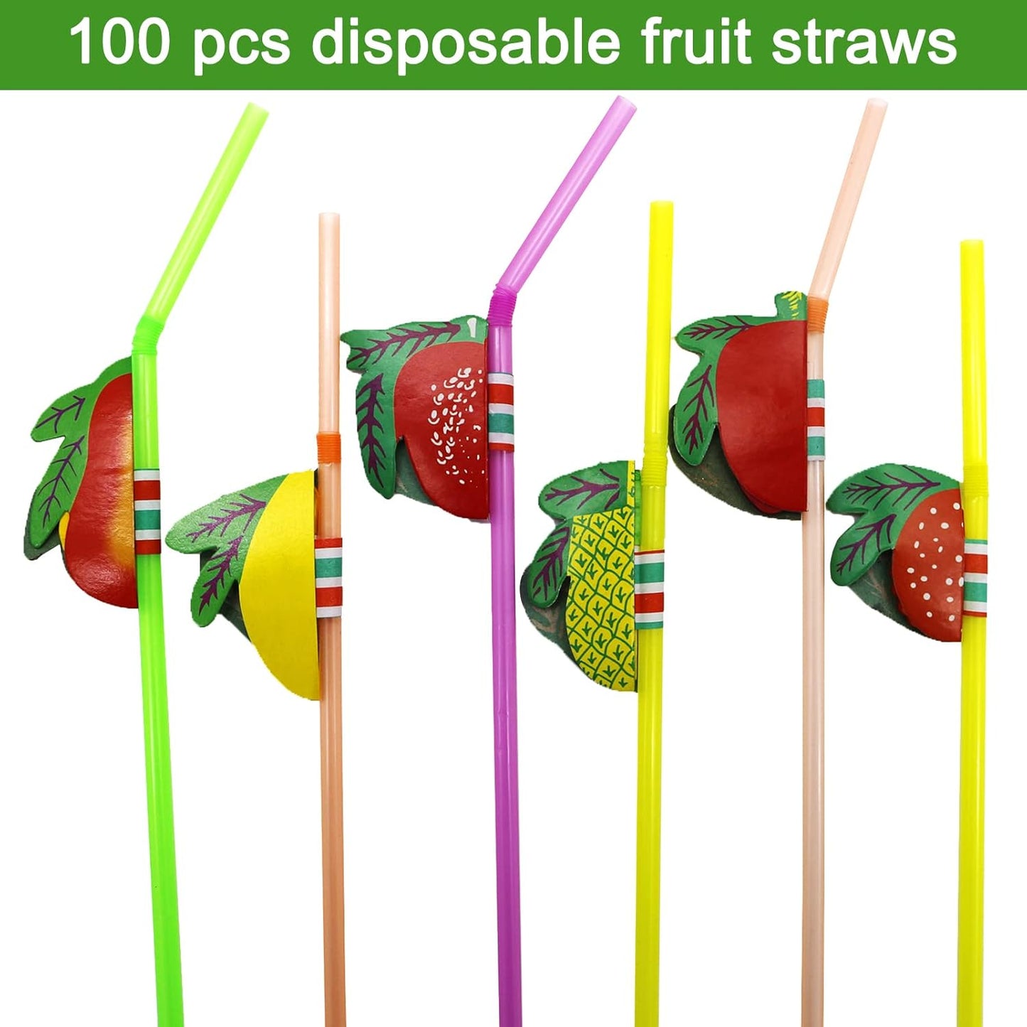 BLUE TOP Tropical Fruit Straws 9.65 Inch 100 PCS Colorful Fruit design Drinking Straws for Cocktail,Milkshake,Juice, Decoration & Add Atmosphere for Party,Bar