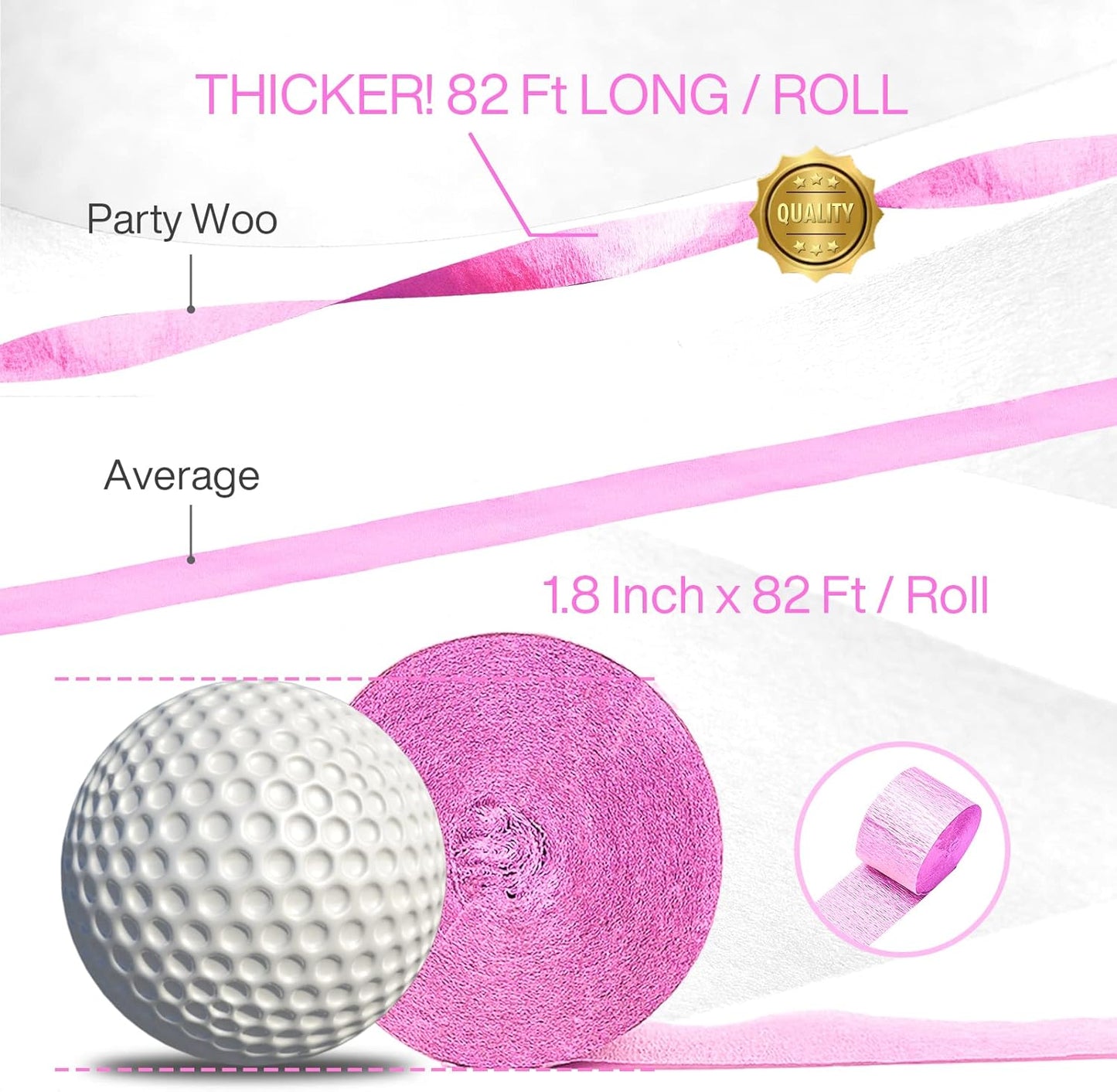 PartyWoo Crepe Paper Streamers 4 Rolls 328ft, Pack of Light Pink Crepe Paper for Party, Wedding, Birthday & Baby Shower Decorations (1.8 Inch x 82 Ft/Roll)