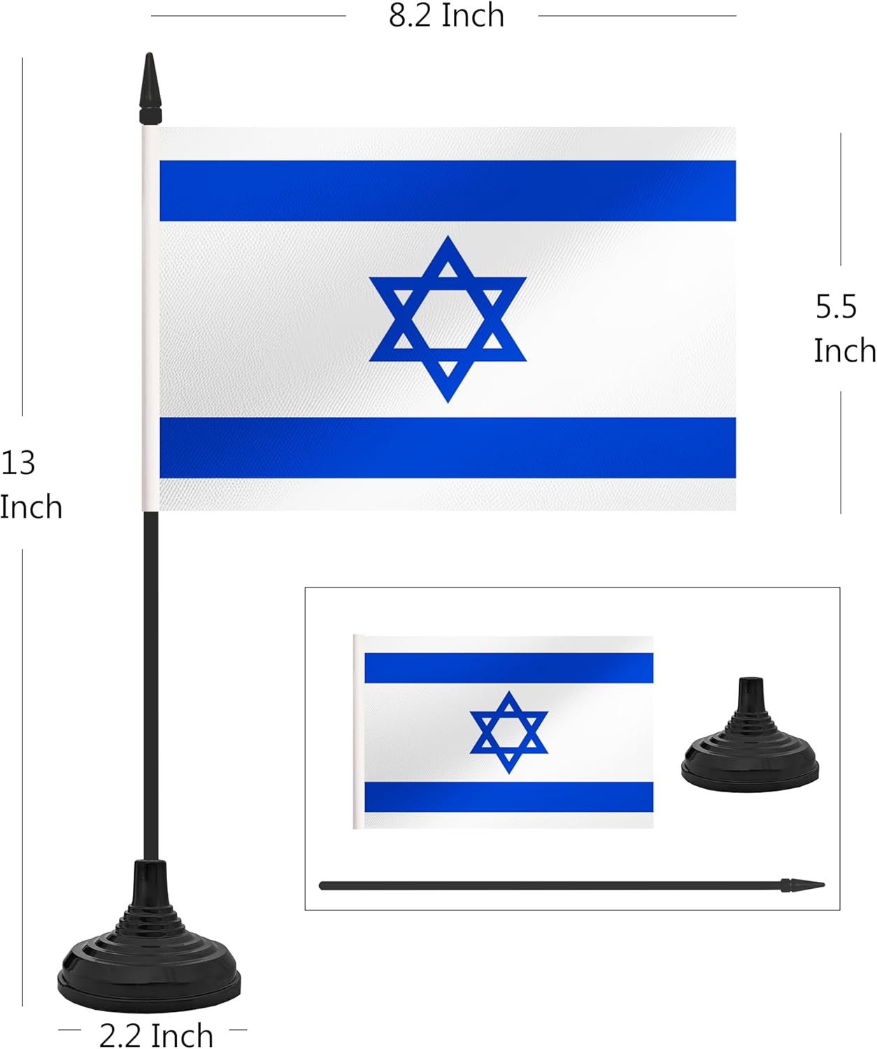 12 Pack Israel Desk Flag Set, Israeli Table Office Flag, Small Miniature Desktop Flag With Black Pole and Black Base, Classroom, Offices Meeting Desk Decoration (Israel)