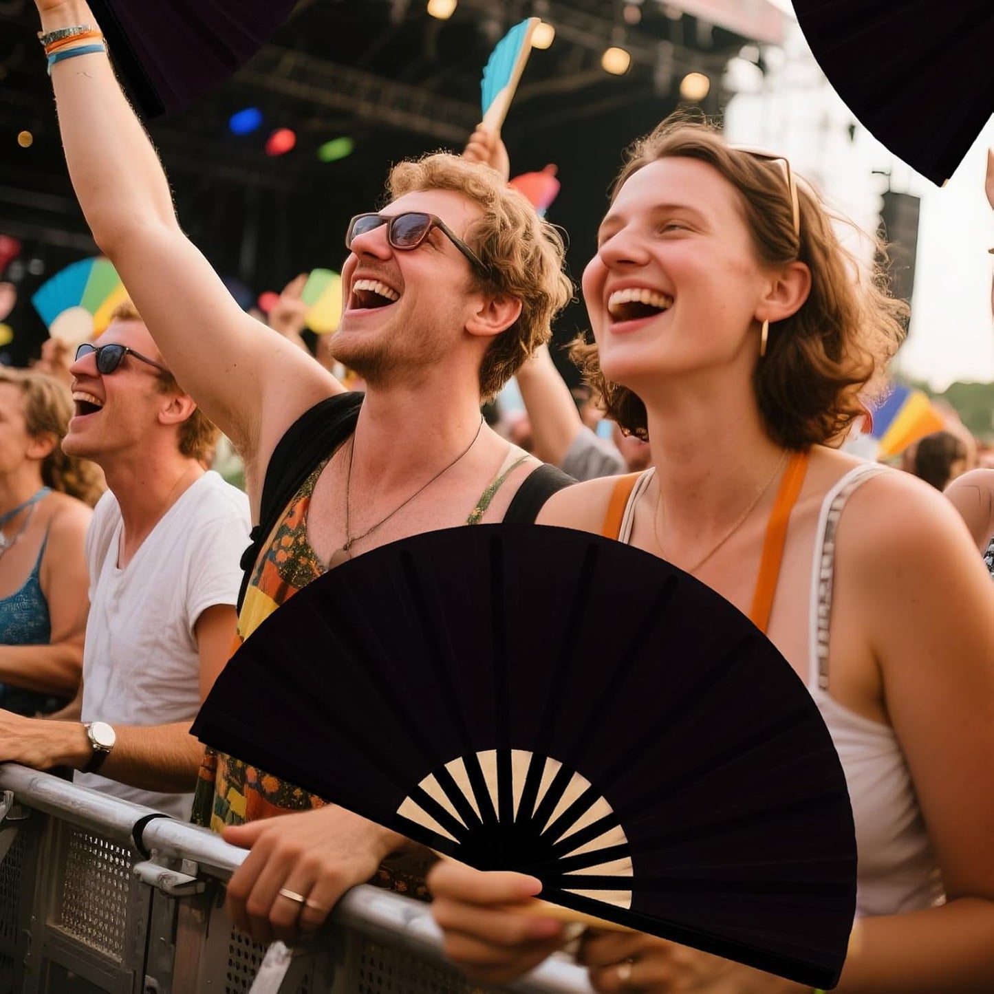 13inch Large Rave Fan Popping Clacking Fans for Line Dancing,Hand Fans for Women Foldable,Boots on The Ground Fan,Portable for Outdoor,Wedding,Party,Decoration (1pcs Black)