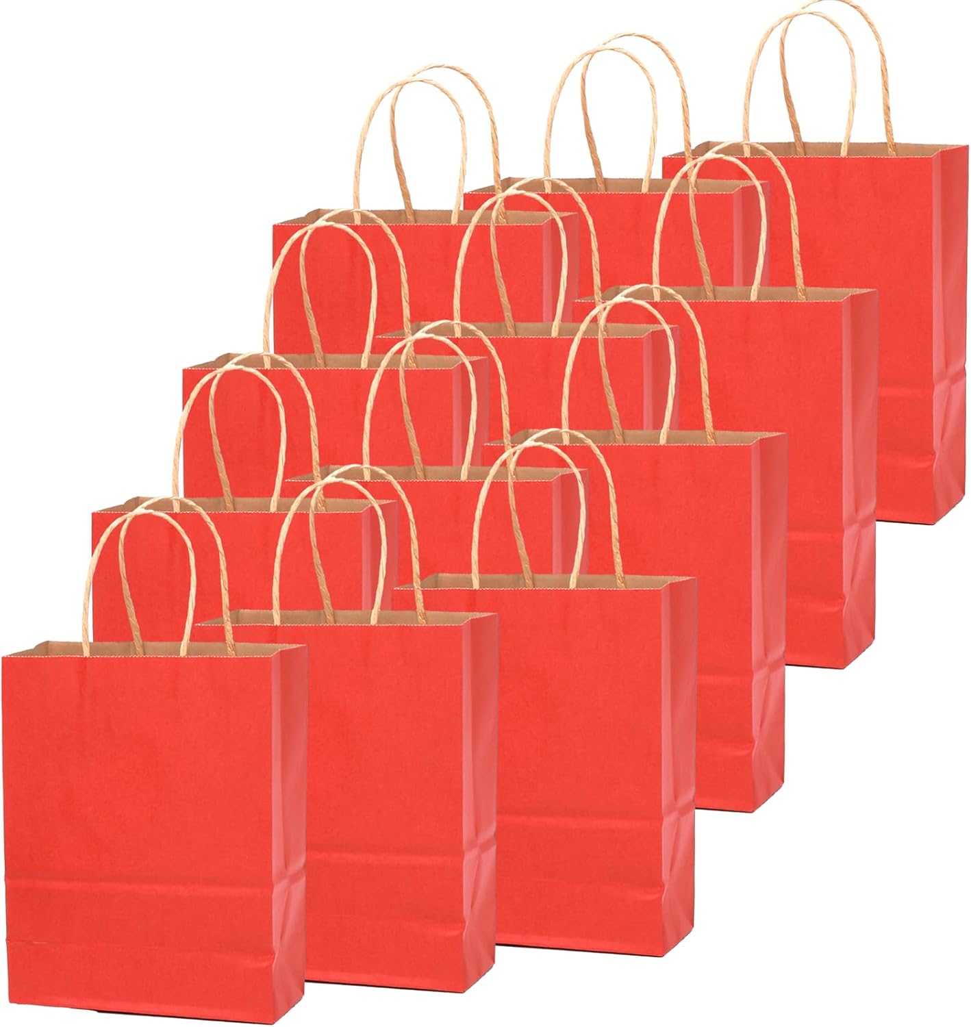 qiqee 100PCS Gift Bag with Handles Bulk Kraft Red Paper Bags Multiple Uses (13''x5 x10 inch Large Size)