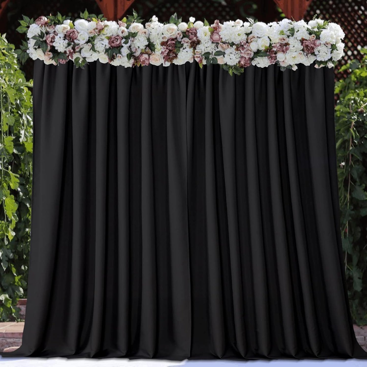 Joydeco Black Backdrop Curtains for Parties, 10x10 Wrinkle Free Black Backdrop Drapes for Birthday Party Home Party, Curtains Backdrop 5ft x 10ft 2 Panels with Rod Pockets