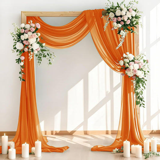 Wedding Arch Draping Fabric 1 Panel 30'' x 18FT Orange Sheer Chiffon Arch Drapery for Photo Booth Bridal Shower Baby Shower Church Decor Newborn Photography Christening Outdoor Party
