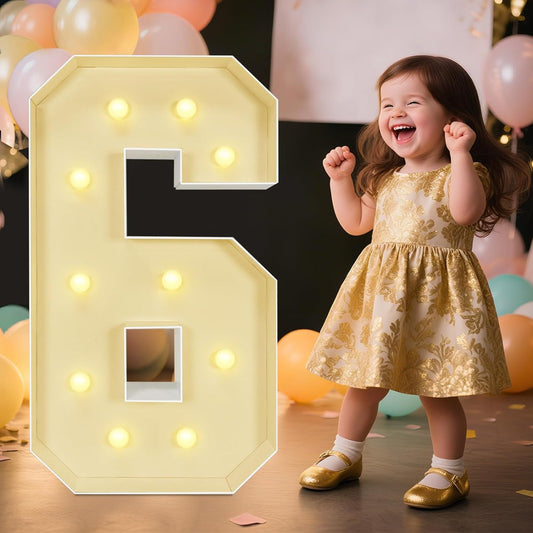 Marquee Light Up Numbers: 3FT Large Decorative Letters Signs for Party Decorations Baby Shower Birthday Wedding Engagement Anniversary, 3 Feet Tall Pre-Cut DIY Foamboard Number 6 - Easy to Assemble
