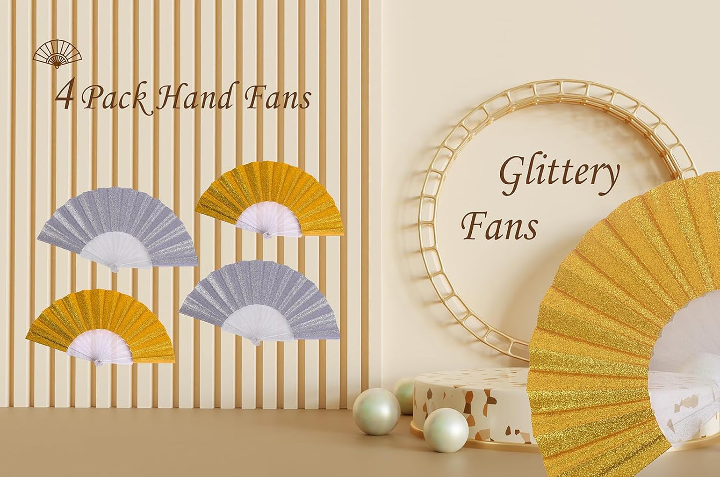 HUNANBANG Glitter Folding Hand Fan for Men Women Acrylic Folding Clack Hand Fan for Music Disco Rave Festival Party Supplies (Glitter slv2gd2)