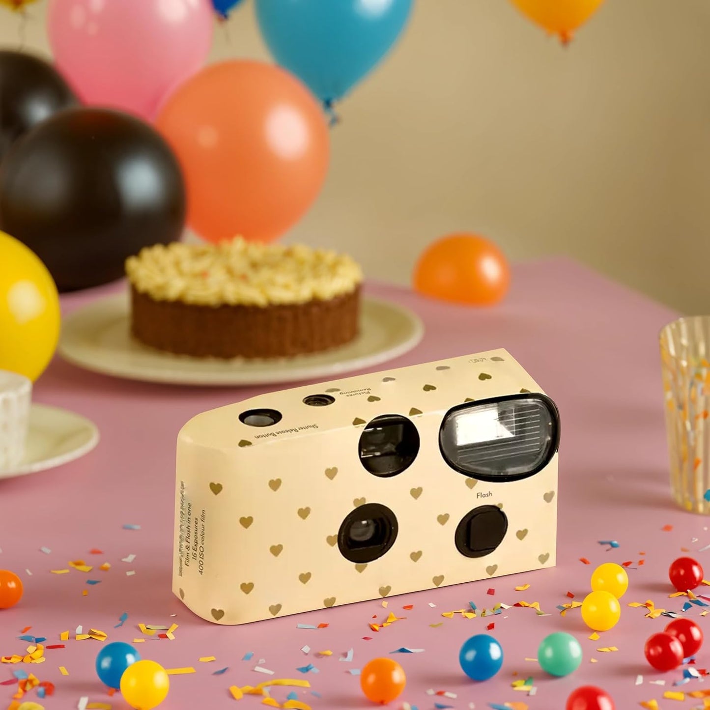 Weddingstar Disposable Camera with Flash - Single Use 35mm Film Camera for Wedding or Party Favors - Gold Hearts