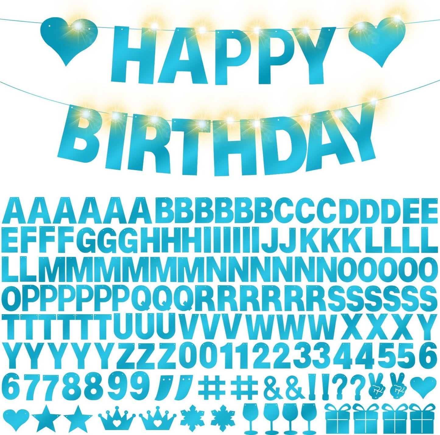 175Pcs DIY Glitter Customizable Banner Kit Happy Birthday Custom Letters Banner Happy New Year Personalized Banners Decor Christmas Baby Shower Birthday Party Decoration Supplies(Shiny Light Blue)