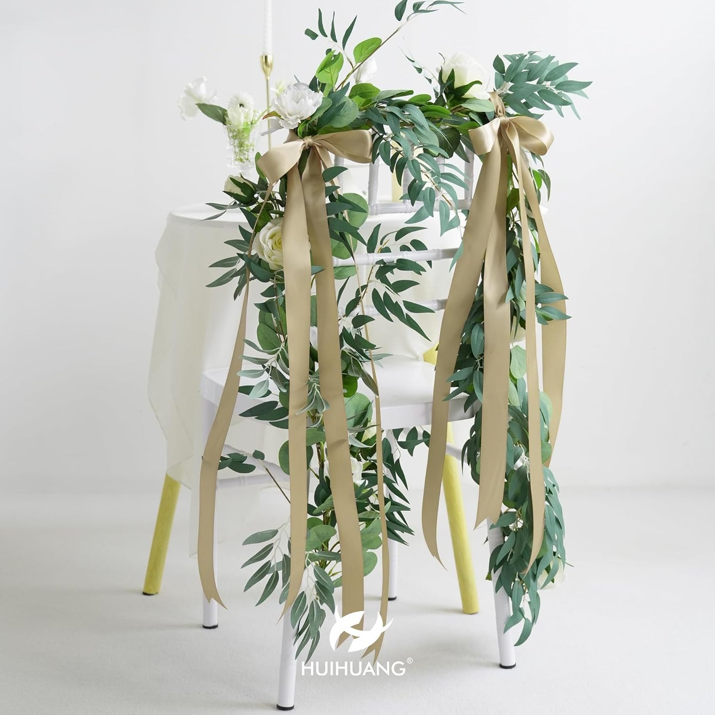 HUIHUANG Champagne Gold Satin Ribbon 1-1/2 inch x 50 Yards Champagne Double-Faced Satin Ribbon for Gift Wrapping, Bows, Flower Bouquet, Crafts, Bridal Shower Wedding Decor, Christmas Tree