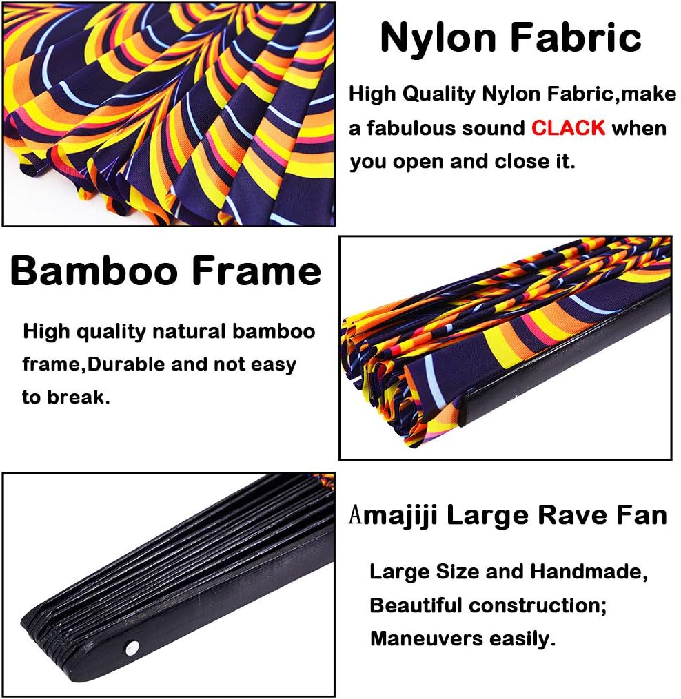 Amajiji Large Folding Hand Rave Fan Popping Fan for Line Dancing Clacking Fans for Boots On The Ground Dance,Party,Decoration,Festival (Peacock)