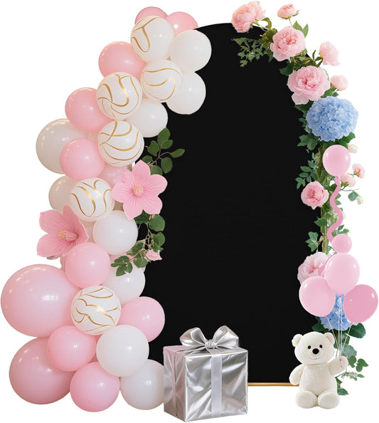 6.6FT Wedding Arch Covers Arch Backdrop Cover Arch Stand Covers Set Arch Cover Spandex Fabric Stretchy Backdrop for Wedding Birthday Party Decoration Baby Shower (Black, Cover Only)