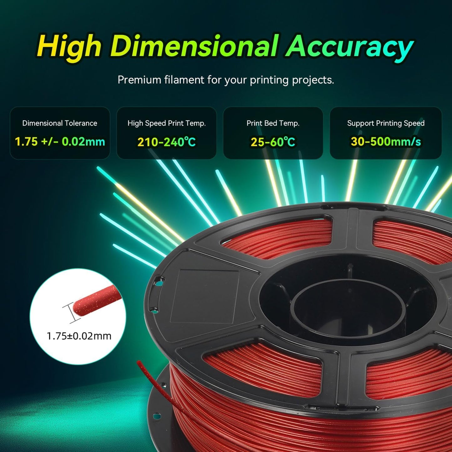 FLASHFORGE Xmas Series Rapid PLA Filament Aurora Red, High Flow Speedy 3D Printer Filament Max 500mm/s High-Speed Printing, Radiated Unparalleled Brilliance, Twinkling and Ultra-Smooth Finish