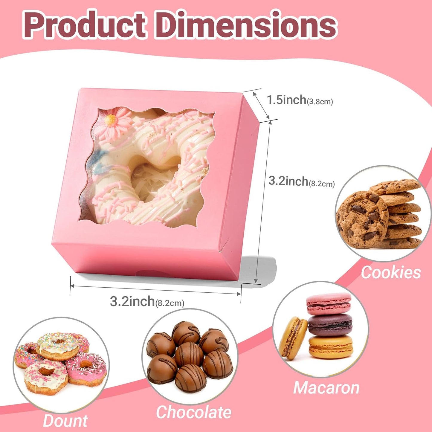 RomanticBaking 3 ¼" x 3 ¼" x 1 ½" 100PCS Chocolate Truffle Boxes for 4，Cookies Boxes Soap Boxes Donut Boxes Macaron Boxes Mini Bakery Boxes with Window Brownie Box
