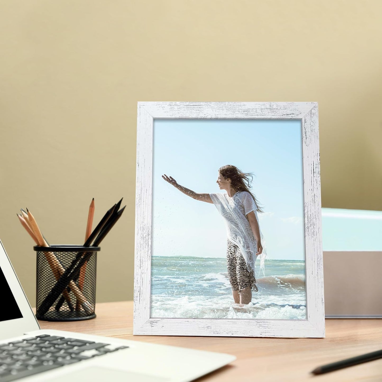 8.5x11 Picture Frame Set of 4, Distressed White Certificate Frame with Real Glass, Wood Photo Frames 8.5 by 11 Diploma Document for Wall Hanging and Tabletop Display