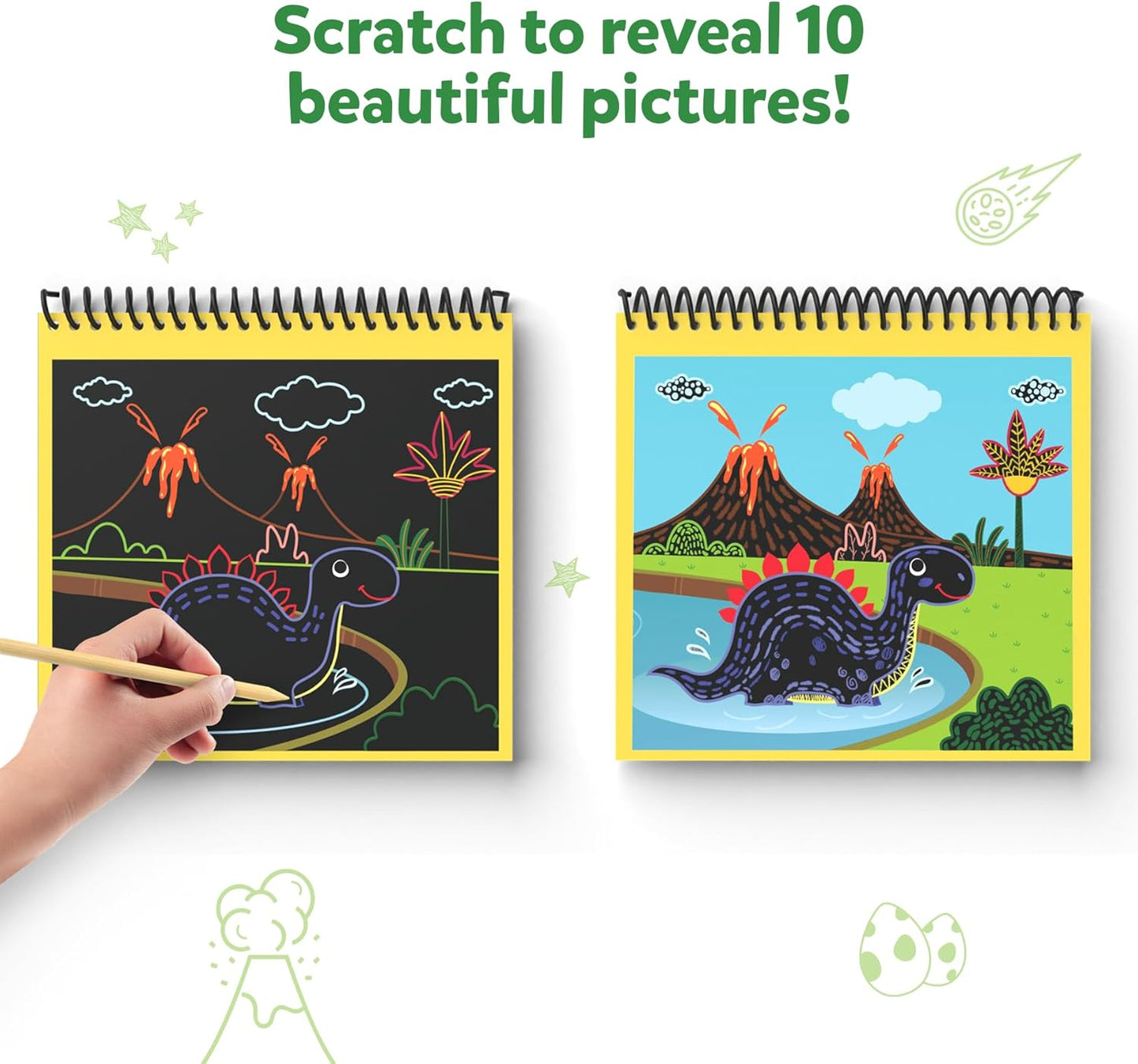 Skillmatics Scratch Art Book for Kids - Dinosaurs, Craft Kits & Supplies, 30+ Scratch Stickers, Travel Toys, DIY Kit, Gifts for Boys & Girls Ages 3, 4, 5, 6, 7, 8