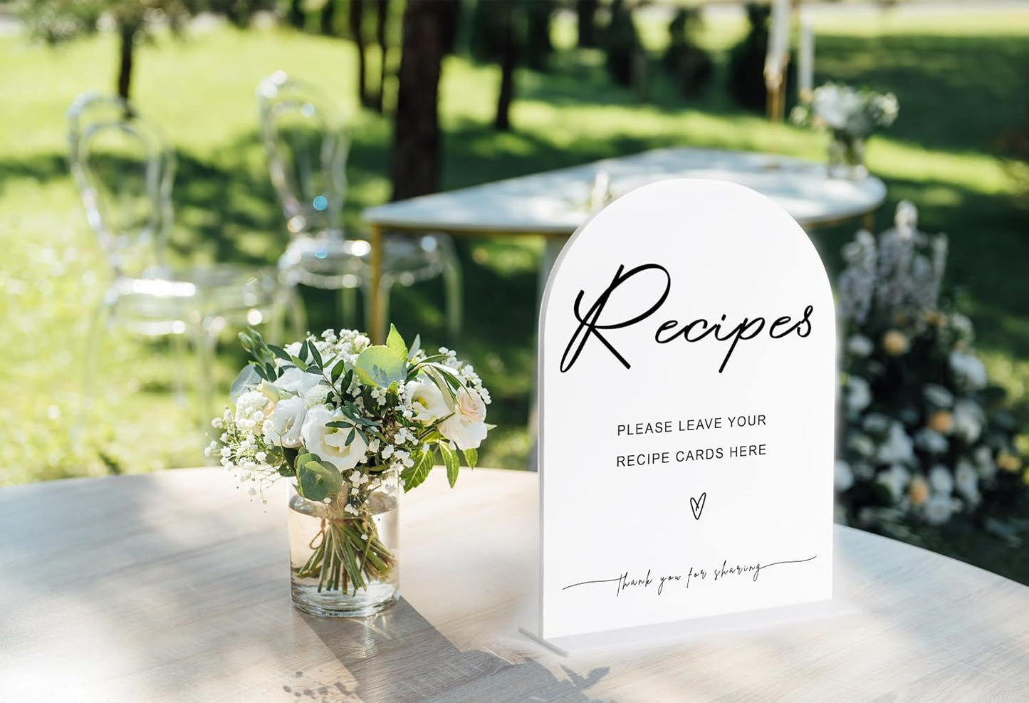 Leave Your Recipe Card Sign, White Arch Acrylic Wedding Sign, Recipe Cards for Bridal Shower, Bridal Shower Decor, Wedding Reception Decorations, Centerpiece Table Decorations Party for Bride-8