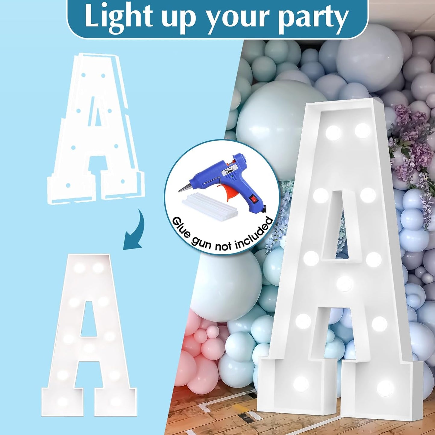 Ledido 4FT Marquee Light Up Letters, Cool White Light Up Letters Large Marquee Letter for Party Decorations, Mosaic Letter S for Balloons, Wedding Birthday Graduation Decor