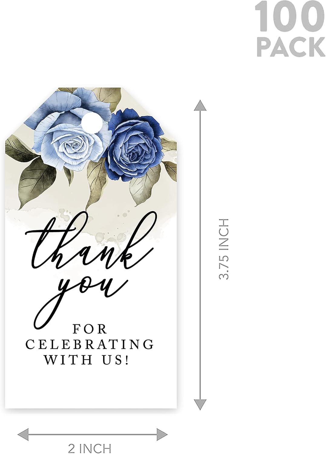 Andaz Press 100-Pack Thank You For Celebrating With Us Favor Tags Icy Blue Roses Cardstock Gift Tags with Bakers Twine for Wedding Baby Shower Bridal Shower Birthday Party Favors 2 x 3.75-Inches
