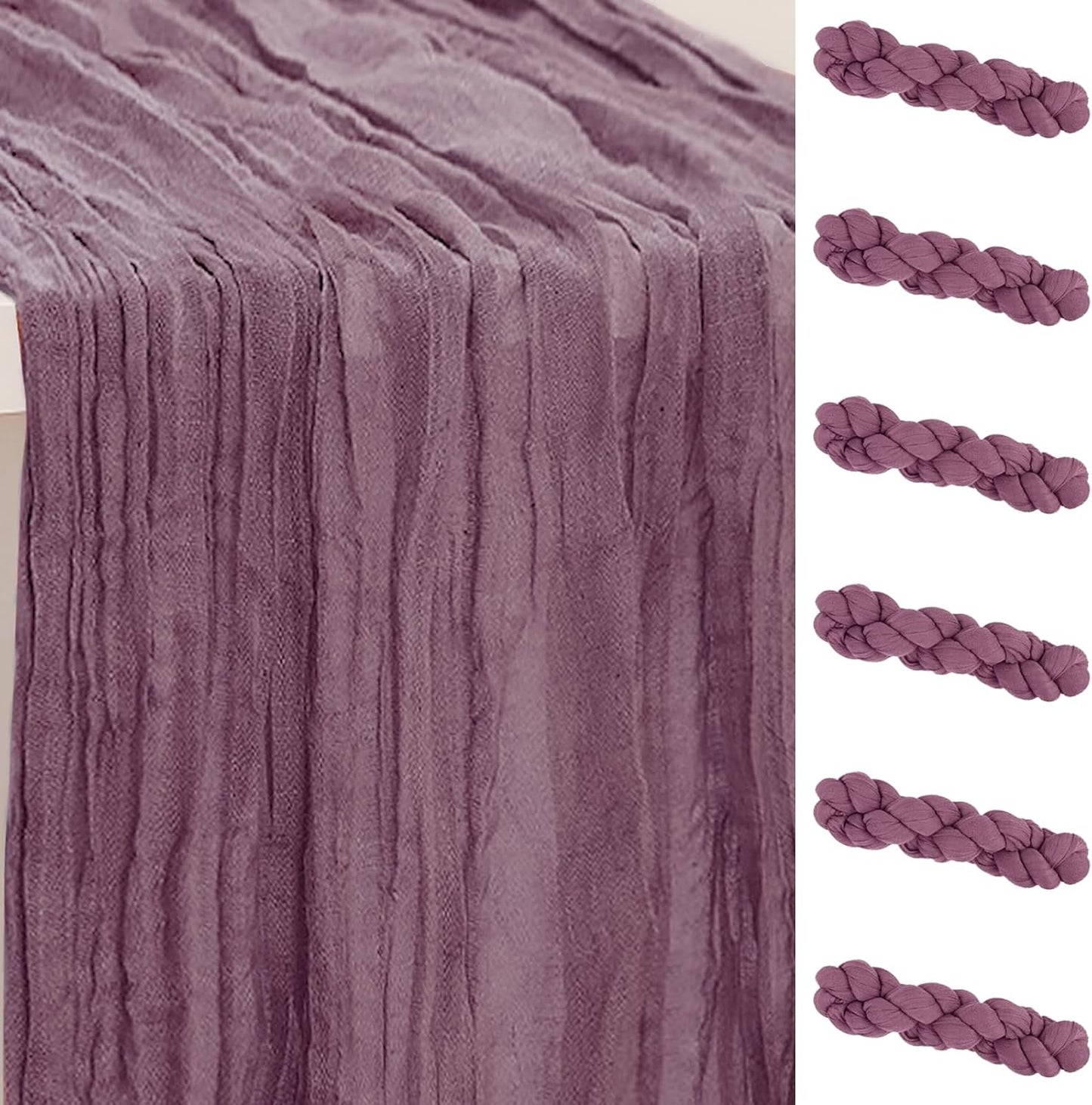 6 Pack Dusty Purple Cheesecloth Table Runner 35x120 Inch 10Ft Rustic Gauze Cheese Cloth Table Runner Sheer Cheesecloth Table Runners for Wedding Party Bridal Shower Decoration