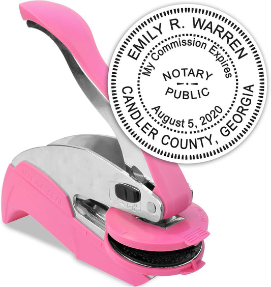 MaxMark Notary Seal Round Pink Embosser for Georgia State - Includes Gold Burst Seal Labels (42 Count)