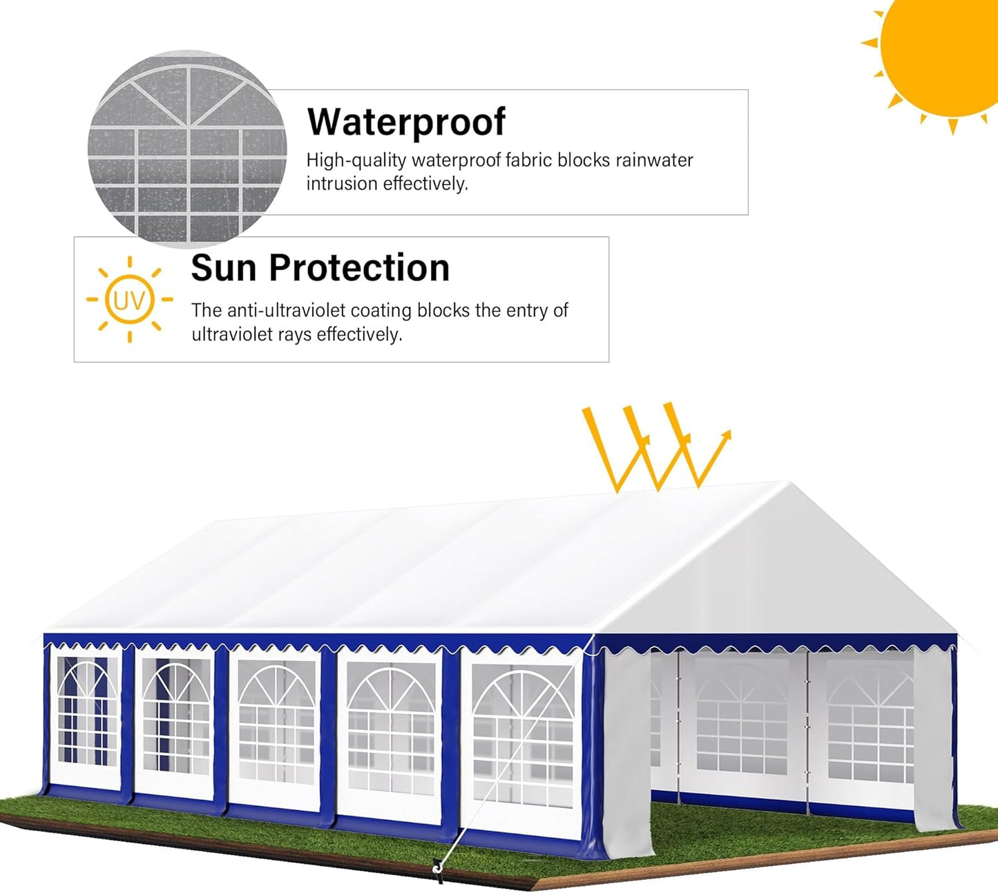 HERA'S PALACE 16'x 32' Outdoor Tents for Parties Large Canopy Tent with 12 Removable Sidewalls Heavy Duty Party Tent for Graduation Wedding and Birthday (Blue)