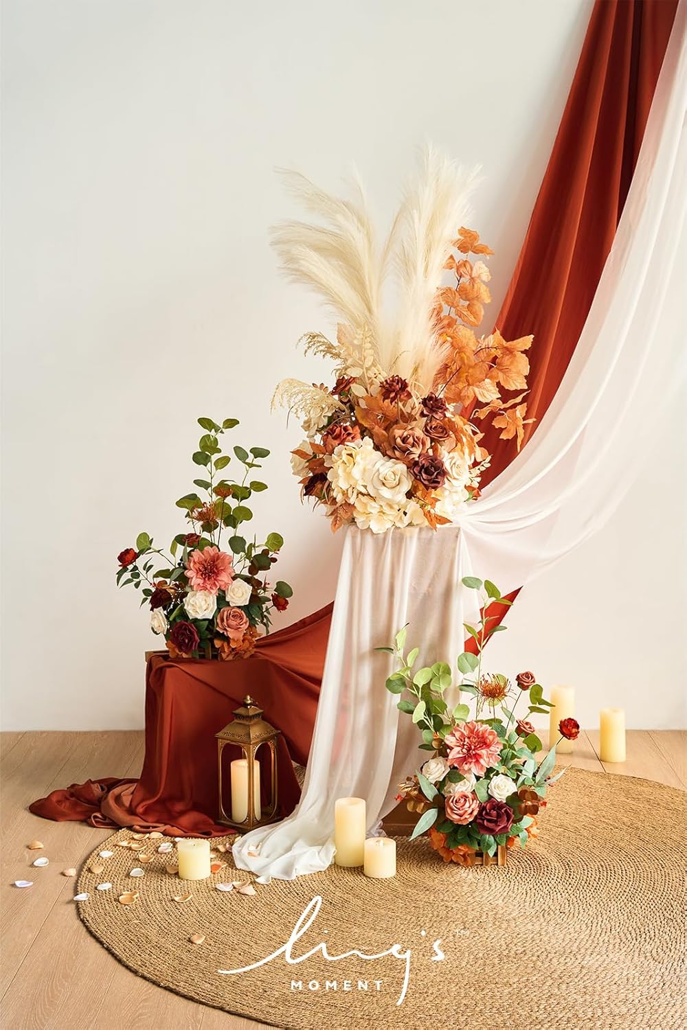 Ling's moment 17.5" Tall Standing Artificial Flowers Arrangements 4pcs Fall Wedding Aisle Runner Chair Decorations Sunset Terracotta Centerpieces Ceremony Reception Rose Floral Party Outdoor