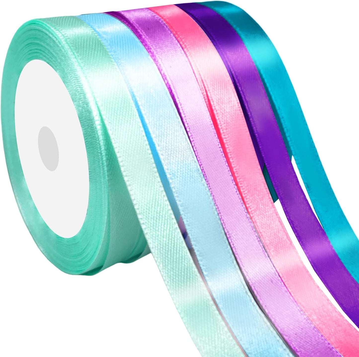 3/8" 6 Colors X 25 Yards Pink Green Blue Satin Ribbon,150 Yards Assorted Colors Satin Ribbons for Flower Bouquet,Ribbons for Gift Wrapping Happy Birthday Party Decorations