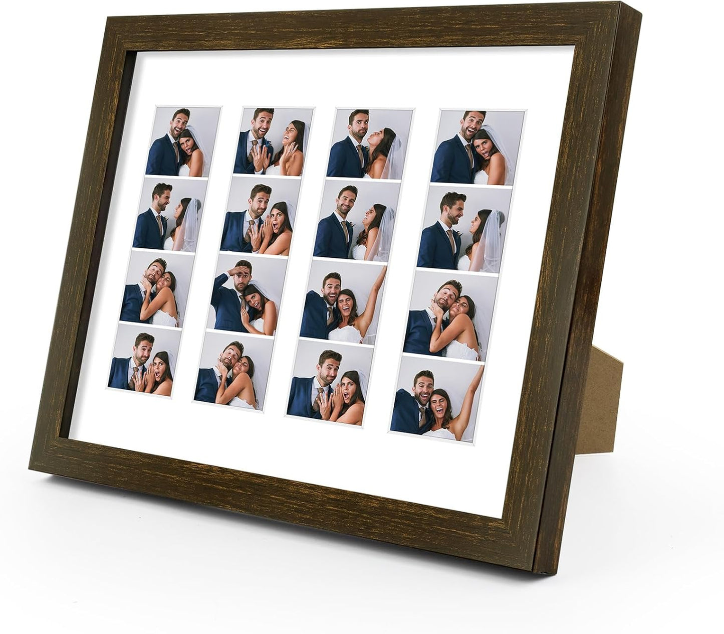 Golden State Art Photo Booth Picture Frame - 8.5x11 Frame with White Mat for 4 2X6 Film Strip Picture Display - Solid Wood with Tempered Glass - Dark Brown (1 Pack)