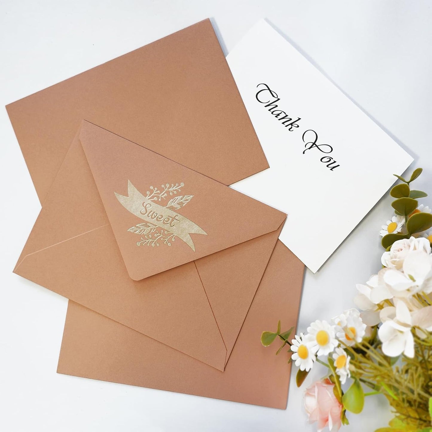 50 Pack 5x7 Envelopes Letter Size, Brown A7 Envelopes Self Seal for Wedding Invitation, Envelope 5.4x7.6 for Greeting Cards, Photos, Baby Shower, Graduation, Thank You Cards, Announcements
