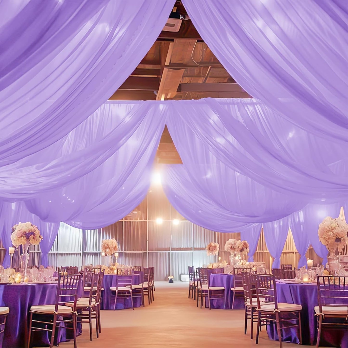 6 Panels Lavender Ceiling Drapes for Wedding 5ftx20ft Chiffon Fabric Arch Draping Curtains Sheer Drapery for Party Ceremony Birthday Baby Shower Reception Stage Swag Ceiling Decorations