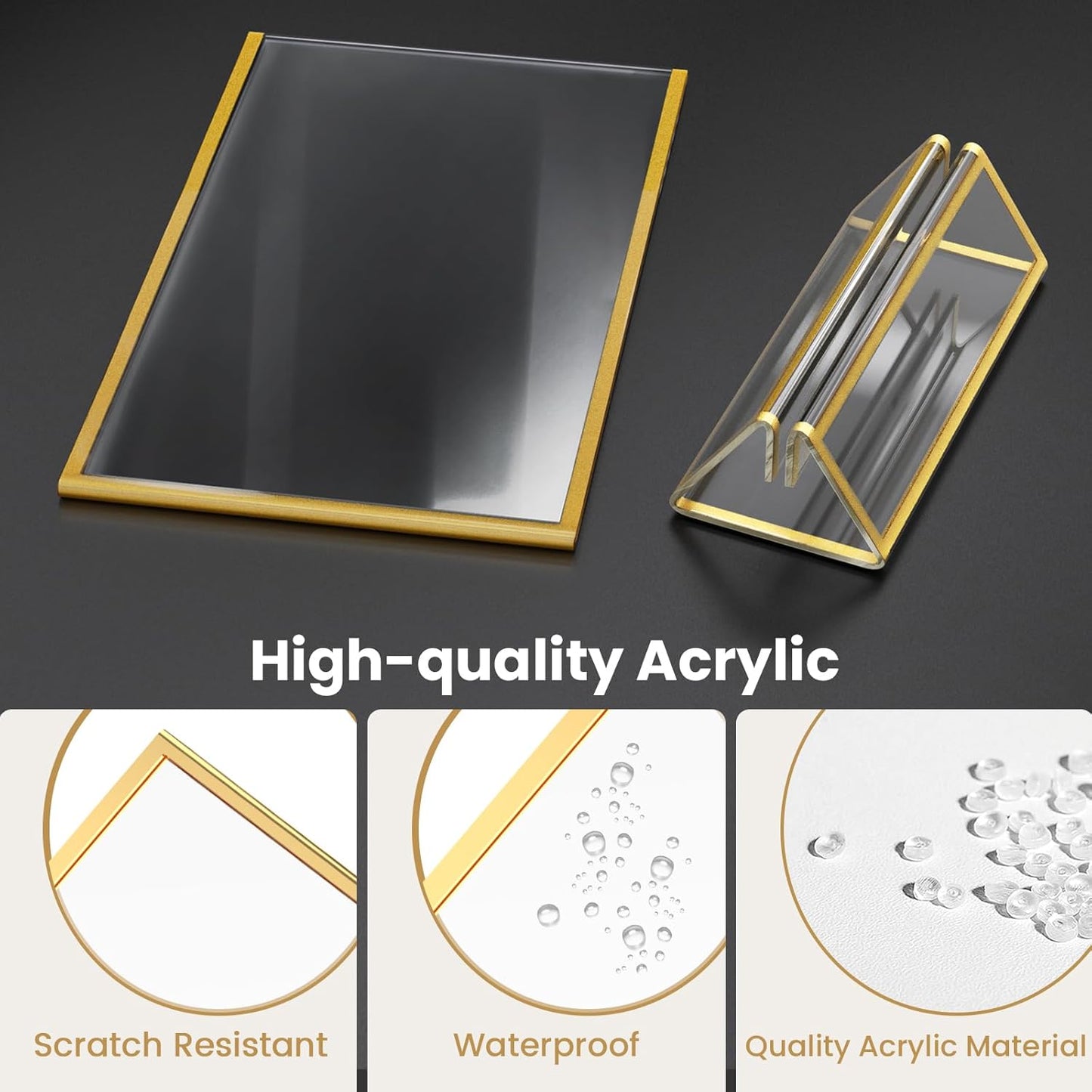 Acrylic Sign Holder 8.5X11 Gold Frames Double-Sided Gold Picture Frames Display Stand for Menu Holder Flyer Holder Wedding Table Number Holder Photo Frames with Double Sided Sticky Dots -6 Pack