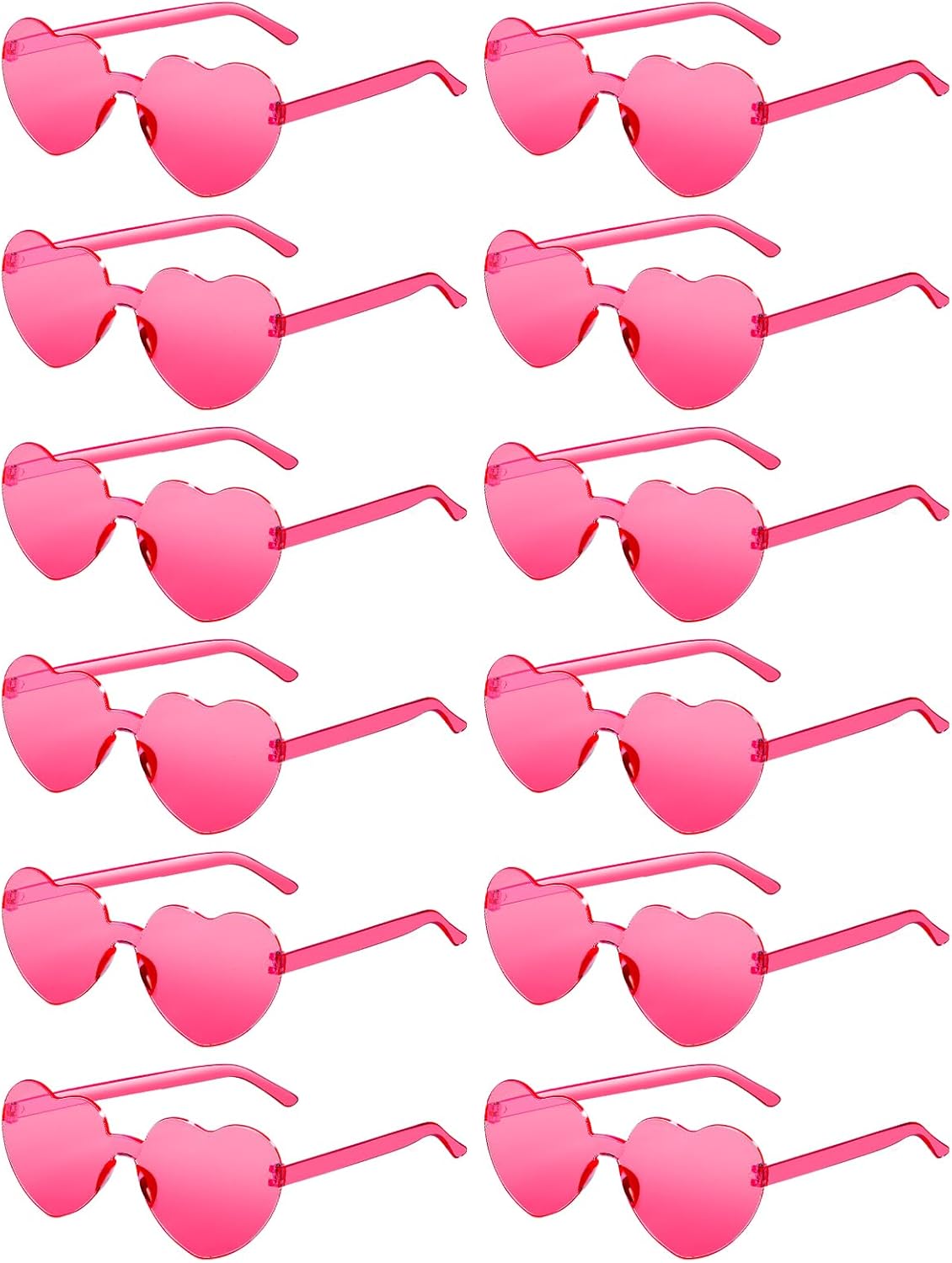 12 Pairs Heart Shaped Sunglasses for Women Colorful Glasses Fun Trendy Transparent Heart Sunglasses Party Favor (Hot Pink)