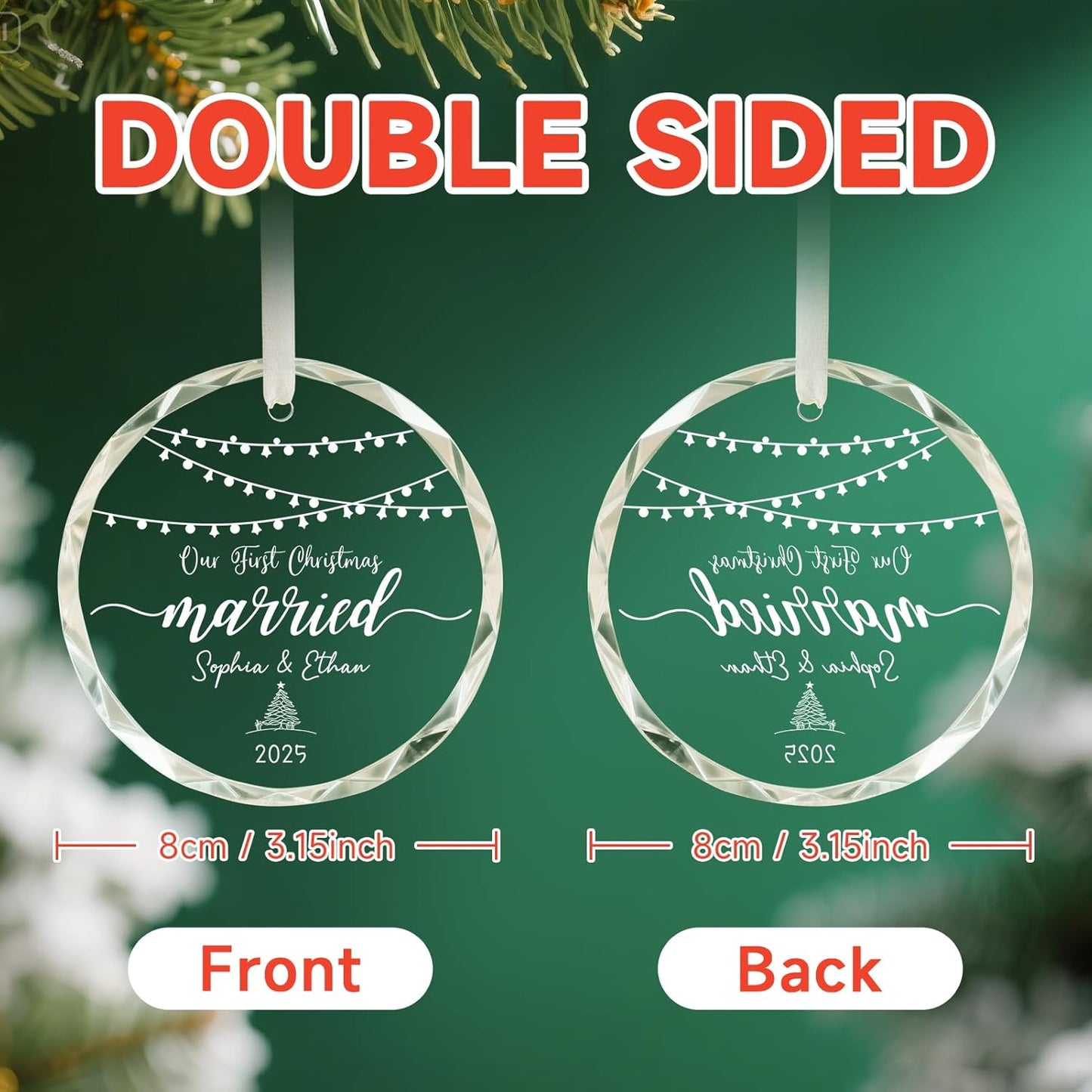 First Christmas Married Ornament 2025, Personalized Christmas Ornaments, Cuztomized Wedding, Bridal Shower Gifts for for Newlywed, Bride, Future Mr & Mrs, Couples, 1st Married Decorations