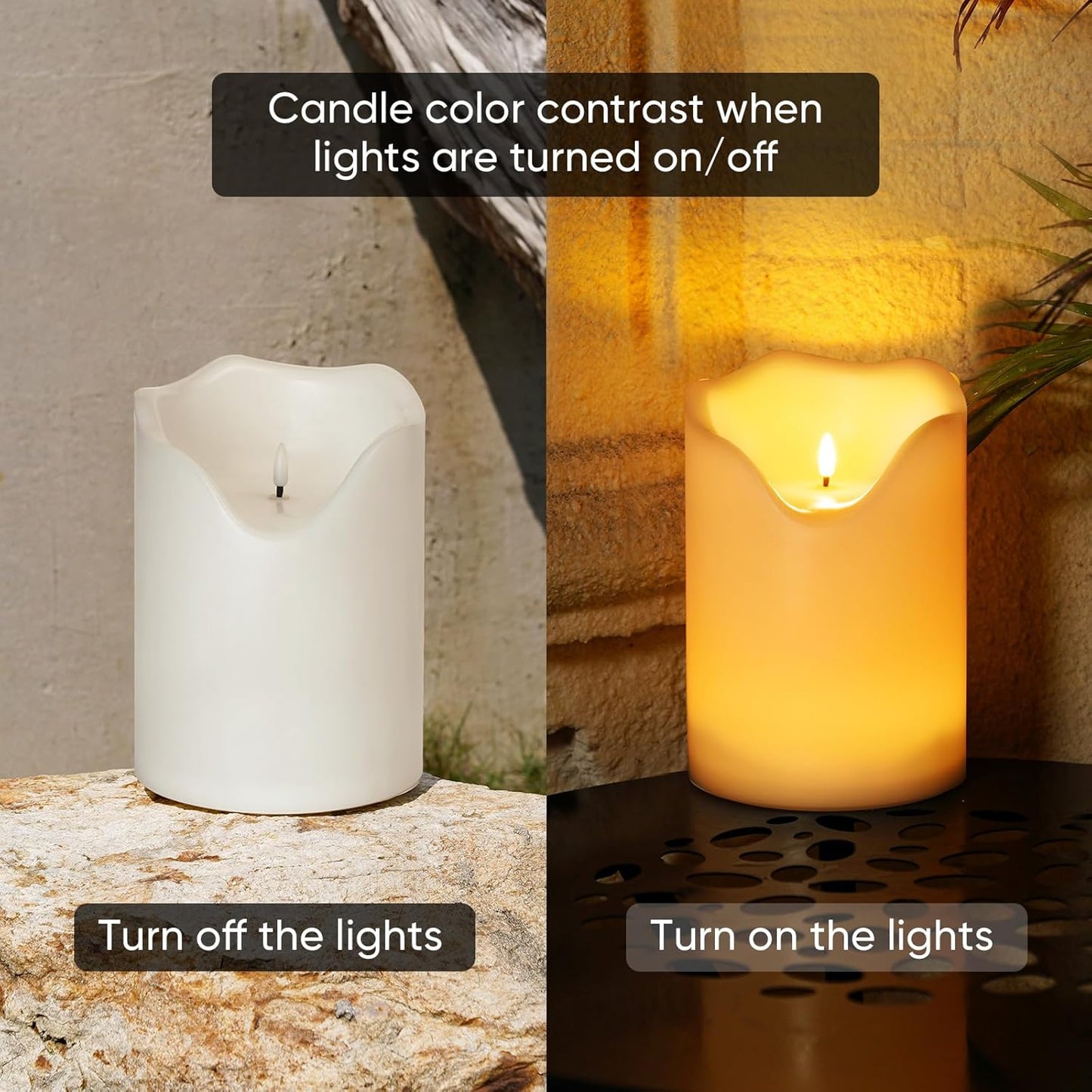 Homemory 6.3" x 8" Extra Large Outdoor Waterproof Candle with Auto 6-Hour Timer, Big Flameless Candle, Extra Wide and Tall Pillar Candle Battery Operated, White Plastic Made, Long Last for Months
