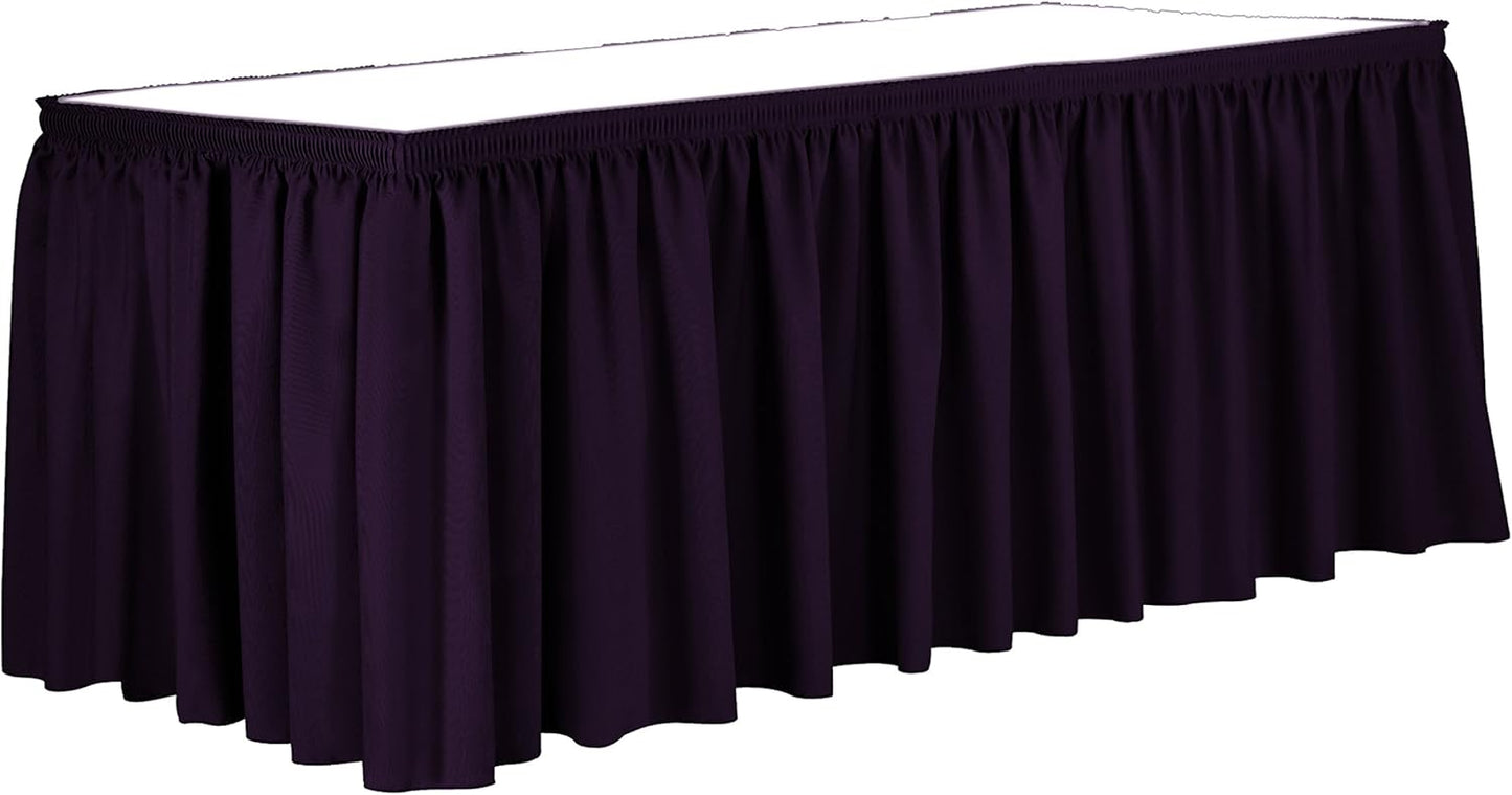 Ultimate Textile Pleat Polyester Fabric Table Skirt - Machine Washable Flame Resistant with Clips for Events, Weddings & Trade Shows, Cut & Sewn in Paterson, NJ - Aubergine, 7' Shirred Pleat